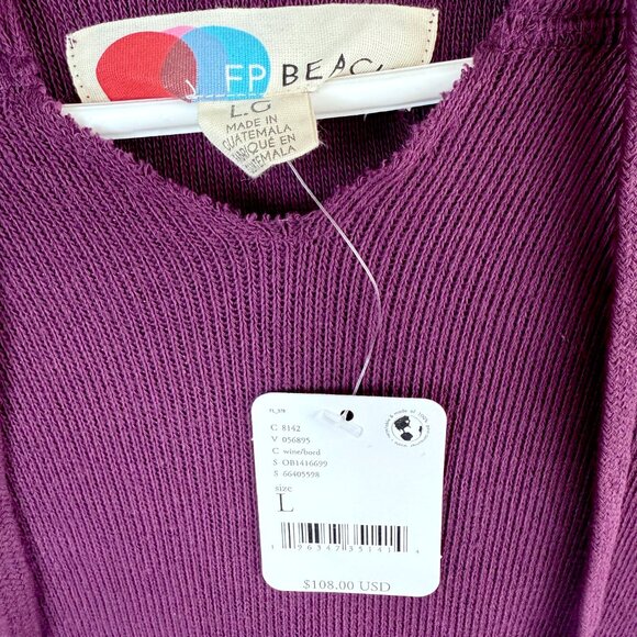 Free People FP Beach Sweater Womens L Purple Knit Pull Over Hooded Slouchy - Picture 2 of 8